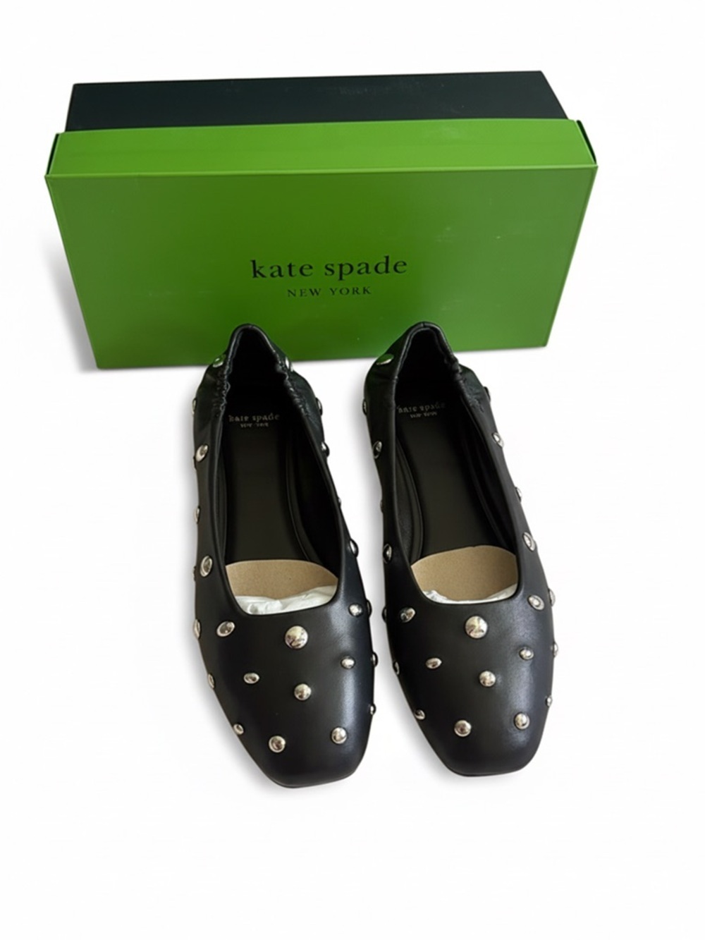 Kate Spade Black Studded Ballet Flats Women’s Size 7 Leather Chic Classic Shoes - Picture 2 of 5
